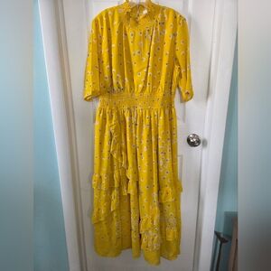 Floral Maxi Dress High Neckline Romantic Boho Tiered Ruffle